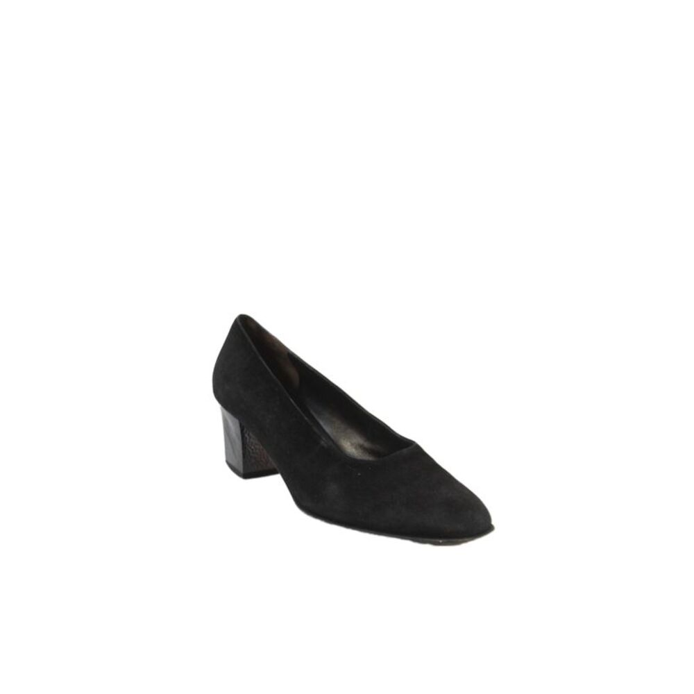 Salvatore Ferragamo Women's Round Toe Block Heel Suede Pumps Black Size 8.5